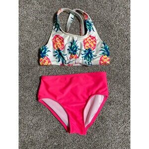 Cat & Jack Girls Pineapple Bikini Swimsuit Set Pink Yellow Size S 6/6X